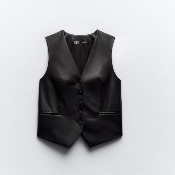 NWT ZARA TAILORED FAUX LEATHER VEST BLACK - Picture 4 of 5